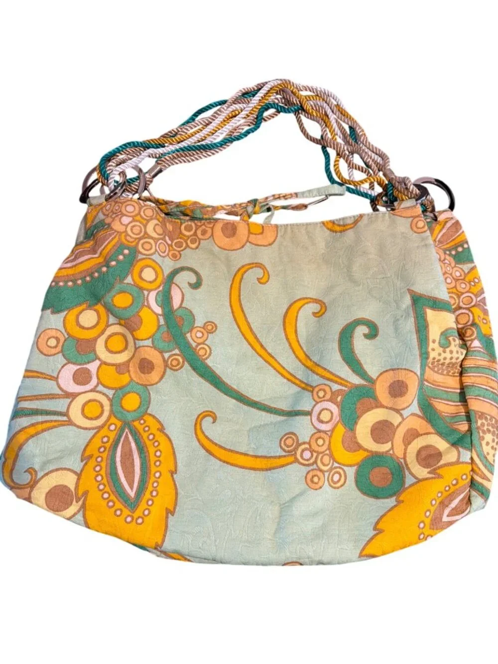 Vintage Y2K Banana Republic Hobo Bag Green Floral Twist Rope Handles Estate READ